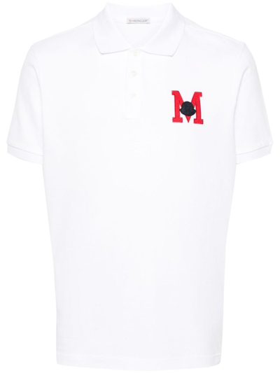 Shop Moncler Logo Embroidered Polo Shirt In White