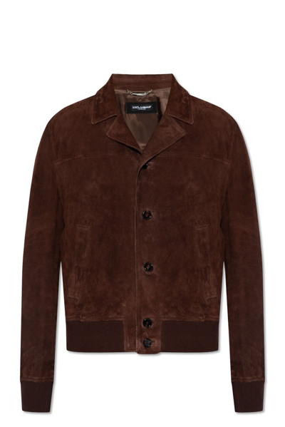 Shop Dolce & Gabbana Buttoned Bomber Jacket In Brown