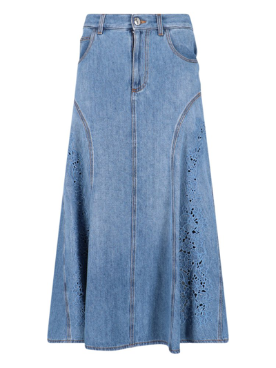 Shop Chloé Flare Midi Skirt In Blue