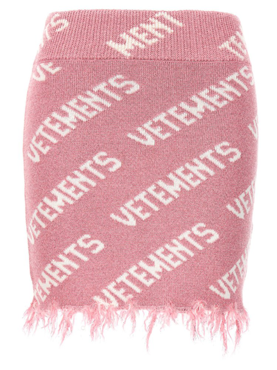 Shop Vetements Monogram Frayed Mini Skirt In Pink