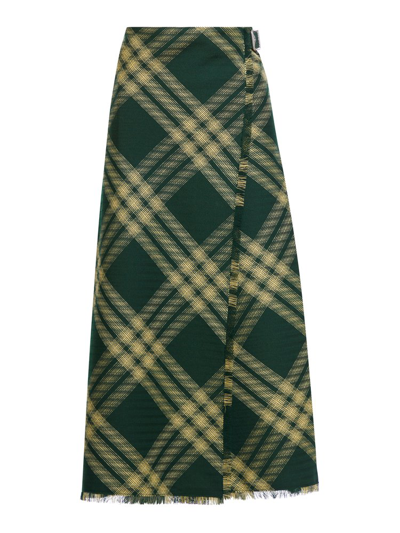 Shop Burberry Check Printed Frayed In Green