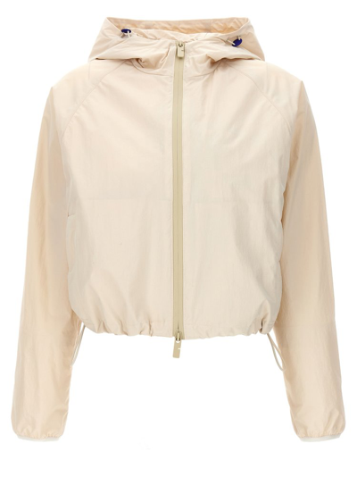 Shop Burberry Equestrian Knight Hooded Cropped Zip In Beige