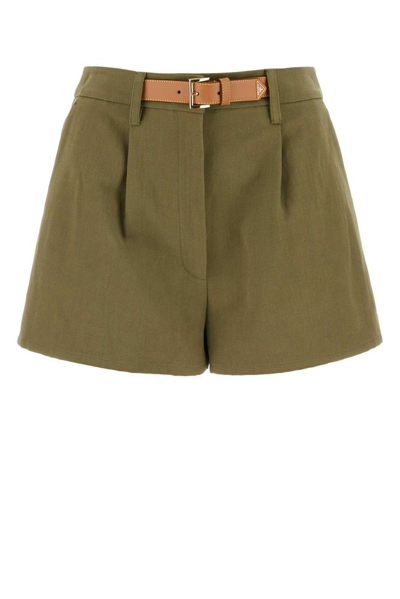 Shop Prada Belted Pleated Shorts In Green