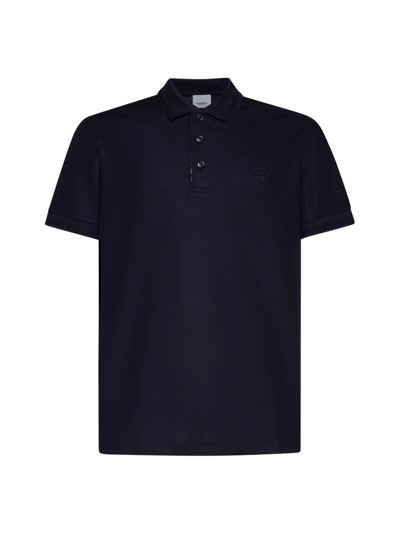 Shop Burberry Logo Embroidered Short Sleeved Polo Shirt In Navy