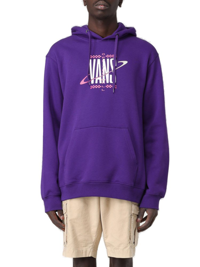 Shop Vans Logo Printed Drawstring Hoodie In Purple