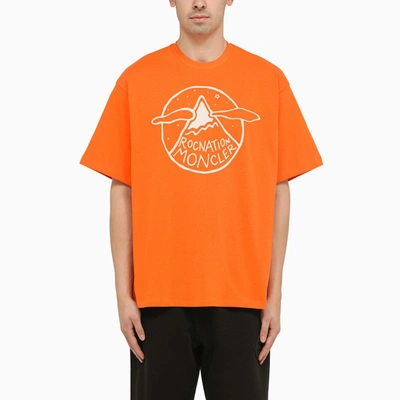 Shop Moncler X Roc Nation By Jay-z Orange Cotton T-shirt With Logo