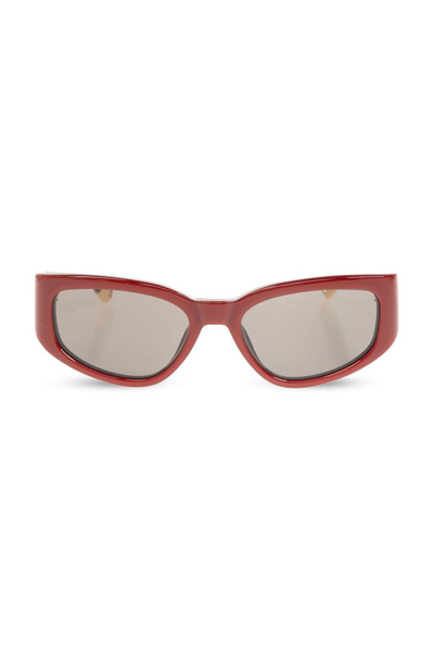 Shop Jacquemus Rectangle Frame Sunglasses In Red
