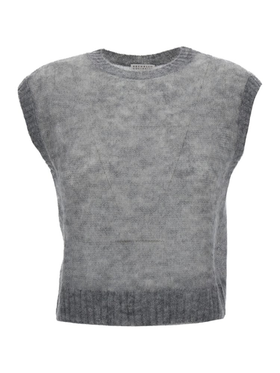 Shop Brunello Cucinelli Crewneck Knitted Gilet In Grey