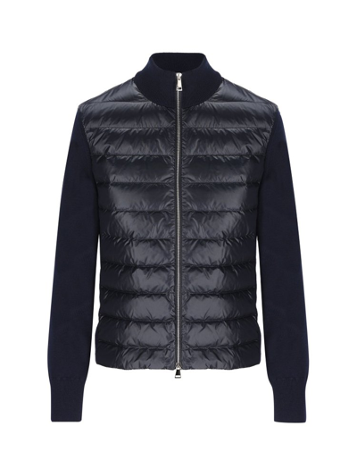 Shop Moncler Panelled Padded Cardigan In Navy