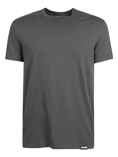 Shop Dsquared2 Logo Patch Round Neck Plain T-shirt In Grey