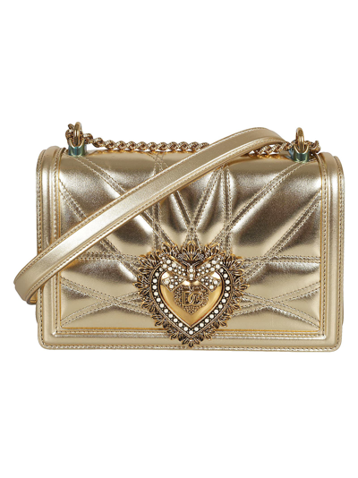 Shop Dolce & Gabbana Devotion Quilted Shoulder Bag In Gold