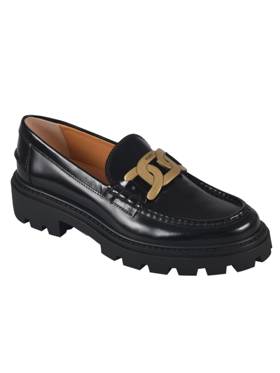 Shop Tod's Chain Loafers In Black