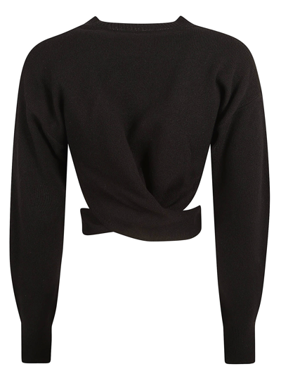 Shop Alexander Mcqueen Twist Detail Balloon-sleeved Cropped Sweater In Black