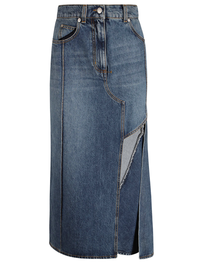 Shop Alexander Mcqueen Cut-out Detail Denim Skirt In Blue Stone