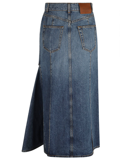 Shop Alexander Mcqueen Cut-out Detail Denim Skirt In Blue Stone