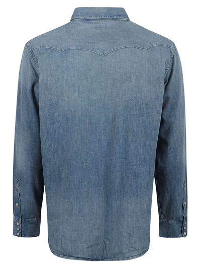 Shop Ralph Lauren Side Slit Round Hem Denim Shirt In Blue