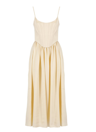 Shop Zimmermann Pleated Sleeveless Dress In Beige