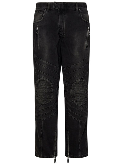 Shop Balmain Zipped Detailed Denim Trousers In Black