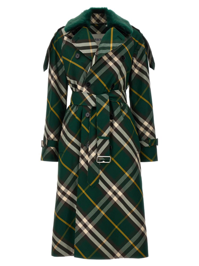 Shop Burberry Checked Double In Green