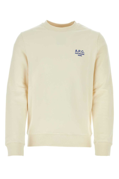 Shop Apc A.p.c. Logo Embroidered Crewneck Sweatshirt In Beige