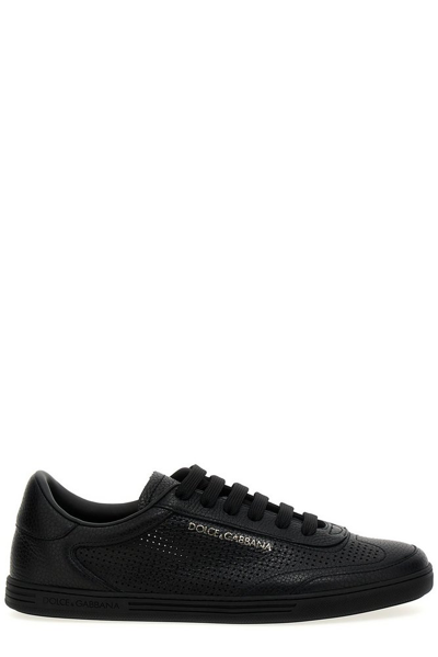 Shop Dolce & Gabbana Perforated Tropez Sneakers In Black
