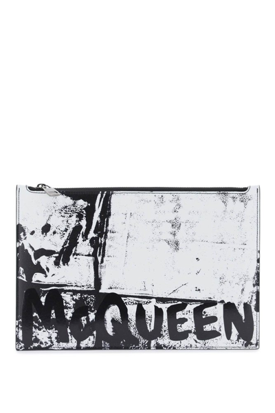 Shop Alexander Mcqueen Graffiti Logo Printed Zipped Pouch In Multi
