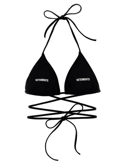 Shop Vetements Logo Printed Triangle Cup Bikini Top In Black