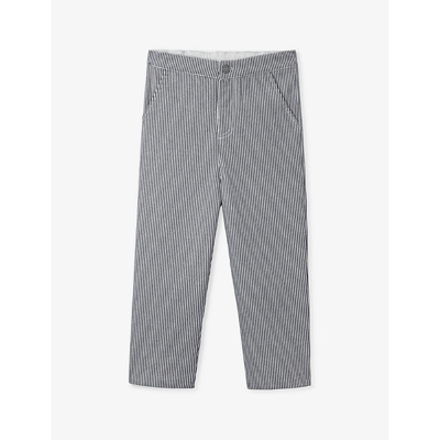 Shop The Little White Company Boys Navy Kids Striped Twill Organic-cotton Trousers 0-18 Months