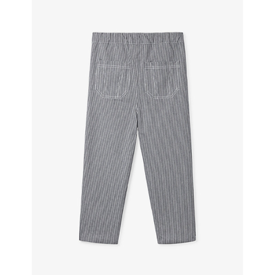 Shop The Little White Company Boys Vy Kids Striped Twill Organic-cotton Trousers 0-18 Months In Navy