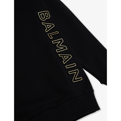 Shop Balmain Boys Black/gold Kids Branded-print Long-sleeved Cotton-jersey Sweatshirt 6-14 Years