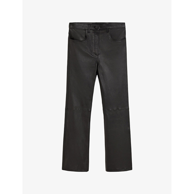 Joseph Womens Black Duke Flared-leg Mid-rise Leather Trousers In Black