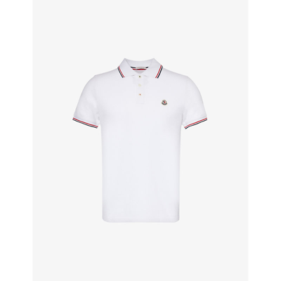 Shop Moncler Mens White Brand-patch Split-hem Cotton-piqué Polo Shirt