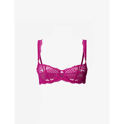 Shop Aubade Rhythm Of Desire Floral-embroidered Stretch-lace Bra In Radiant Pink