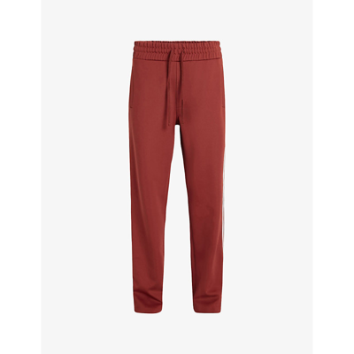 Shop Allsaints Men's Imperial Red Oren Stripe-taping Recycled-polyester Jogging Bottoms