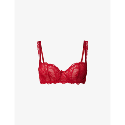 Shop Aubade Women's Irresistible Red Danse Des Sens Floral-embroidered Lace Bra