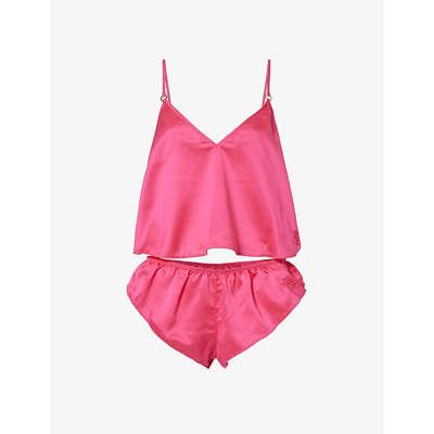 Shop Bluebella Women's Fuchsia Pink Faye Flared-hem Satin Pyjama Set