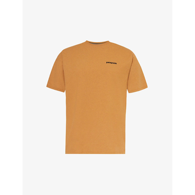 Shop Patagonia Men's Golden Caramel P-6 Logo Responsibili-tee Recycled Cotton And Recycled Polyester-blen