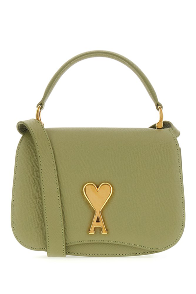 Shop Ami Alexandre Mattiussi Ami Paris Ami De Coeur Logo Plaque Foldover Top Shoulder Bag In Green