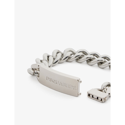 Shop Dsquared2 Brand-engraved Brass Bracelet In Palladium