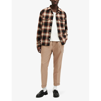Shop Allsaints Tallis Tapered-leg Mid-rise Cotton-blend Trousers In Toffee Taupe