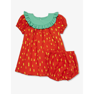 Shop Stella Mccartney Rosso/giallo Strawberry-pattern Two-piece Cotton Set 9-36 Months