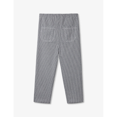 Shop The Little White Company Boys Navy Kids Stripe-pattern Drawstring-waistband Organic-cotton Twill Tro