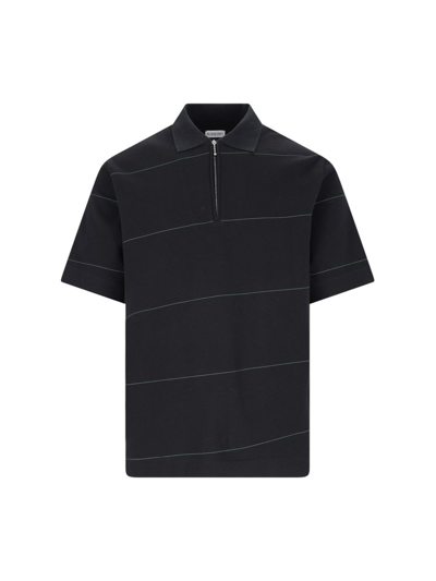 Shop Burberry Striped Logo Embroidered Polo Shirt In Black
