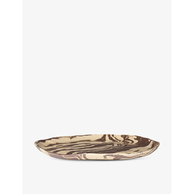 Shop Ferm Living Ryu Stoneware Platter 34cm In Sand/brown