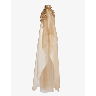 Shop Alberta Ferretti Womens Beige Sequin-embellished Semi-sheer Silk Top