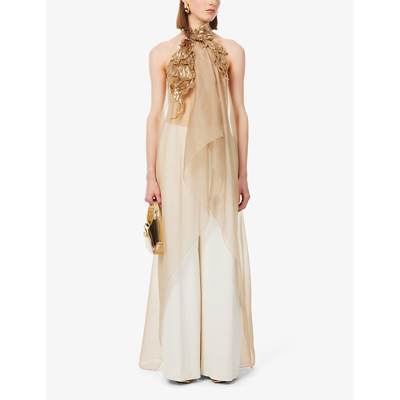 Shop Alberta Ferretti Womens Beige Sequin-embellished Semi-sheer Silk Top