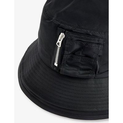 Shop Sacai Men's Black Double-brim Brand-embroidered Shell Bucket Hat