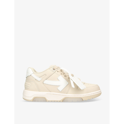 Shop Off-white C/o Virgil Abloh Women's Beige Comb Out Of Office Logo-embroidered Leather Low-top Trainer
