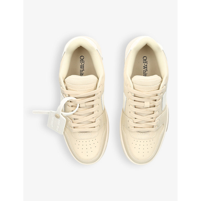 Shop Off-white C/o Virgil Abloh Women's Beige Comb Out Of Office Logo-embroidered Leather Low-top Trainer