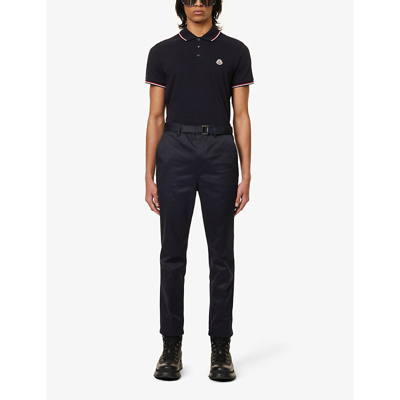 Moncler Cotton Polo Shirt With Logo In Navy